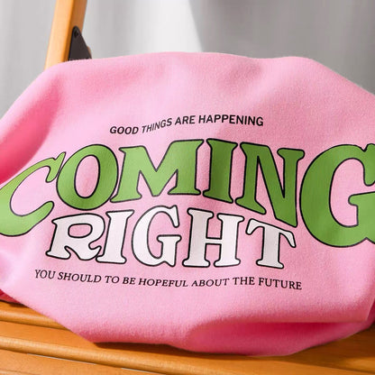 VALUABLETHING——Peach pink original homemade small letter printed round neck hoodie